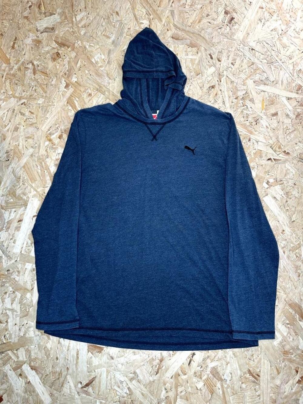 Puma Hoodie Mens XL Blue Heathered Lightweight Long Sleeve Pullover Sweatshirt